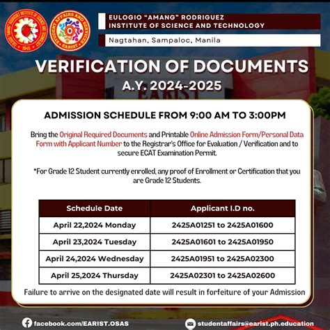 Is the entrance exam still open at EARIST .